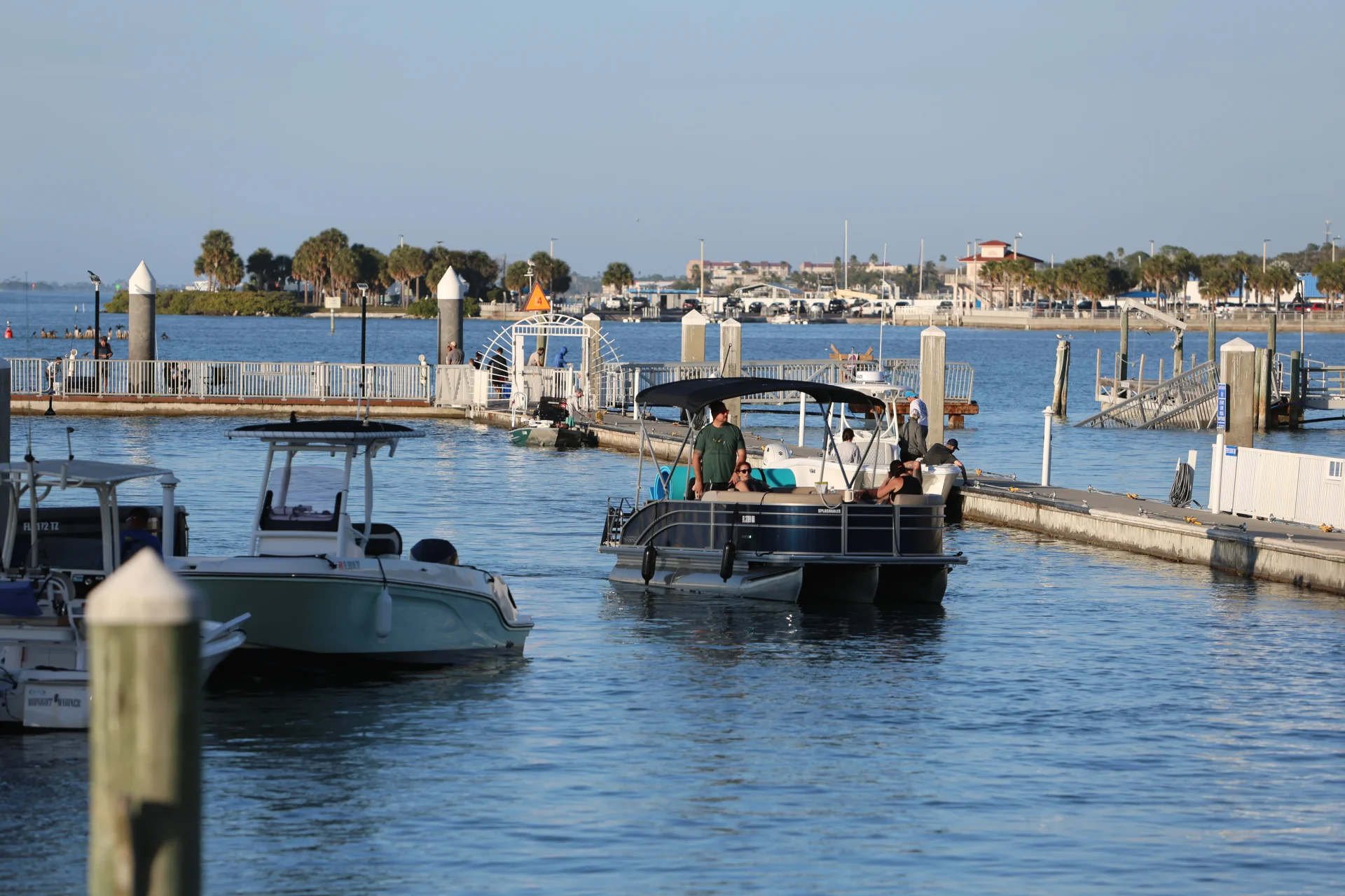 Recreational boats docked at a marina in Clearwater
