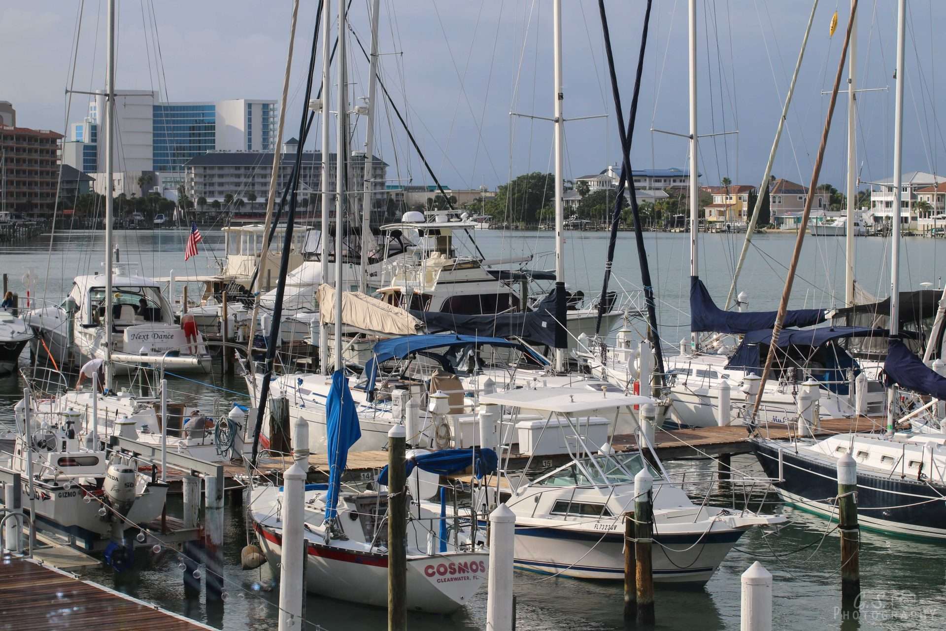 Boats docked at a marina in Clearwater, Florida