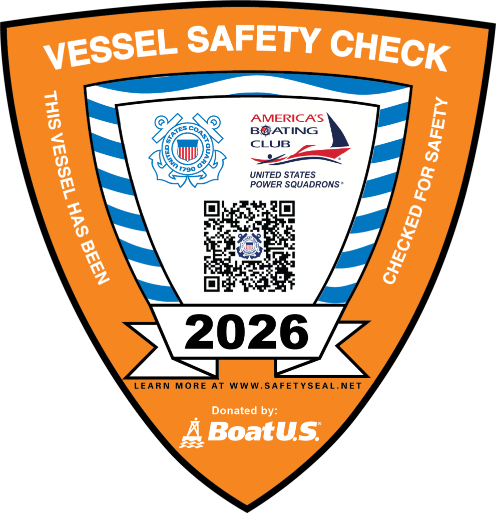 2026 America's Boating Club Vessel Safety Check certification decal and inspection badge