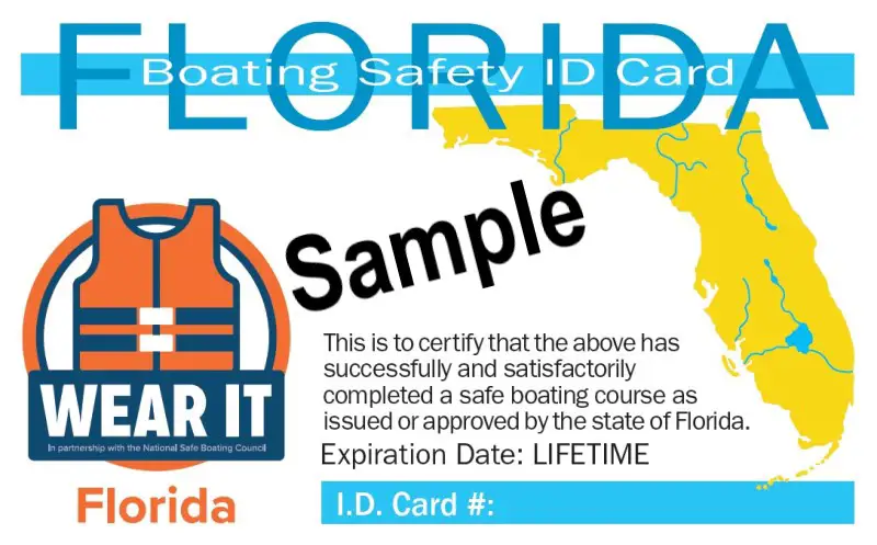 Sample Florida Boating Safety Education Identification Card